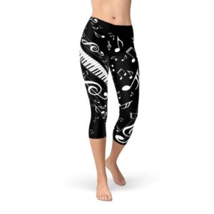 Women's Piano Notes Black Capri Leggings