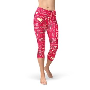 Love Hearts Red Capri-Length Leggings